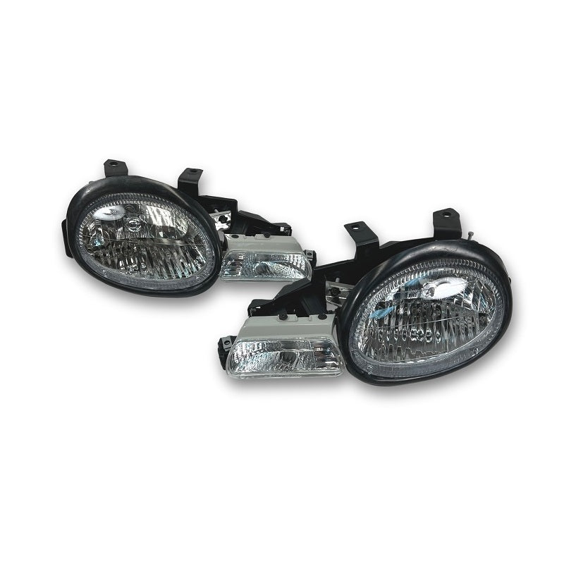 DEPO Euro Diamond Chrome Headlights PLUS front turn signals, 95-99 Neon
