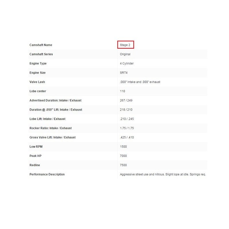 Crower Camshafts, 03-05 Neon SRT-4 / 01-10 PT Cruiser